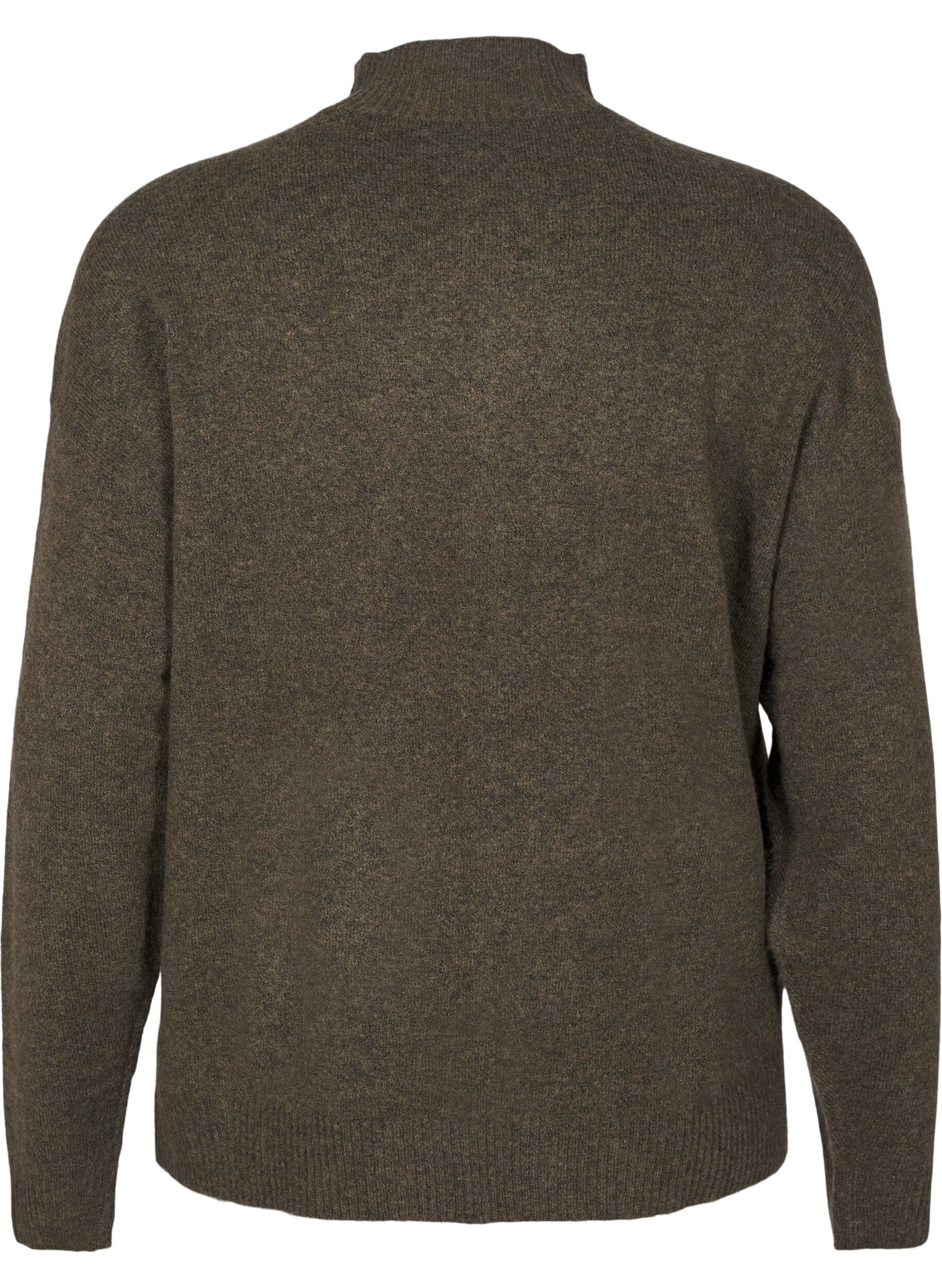 Zizzi Stickad blus i ull med h&ouml;g hals, Sea Turtle Mel., Packshot image number 1