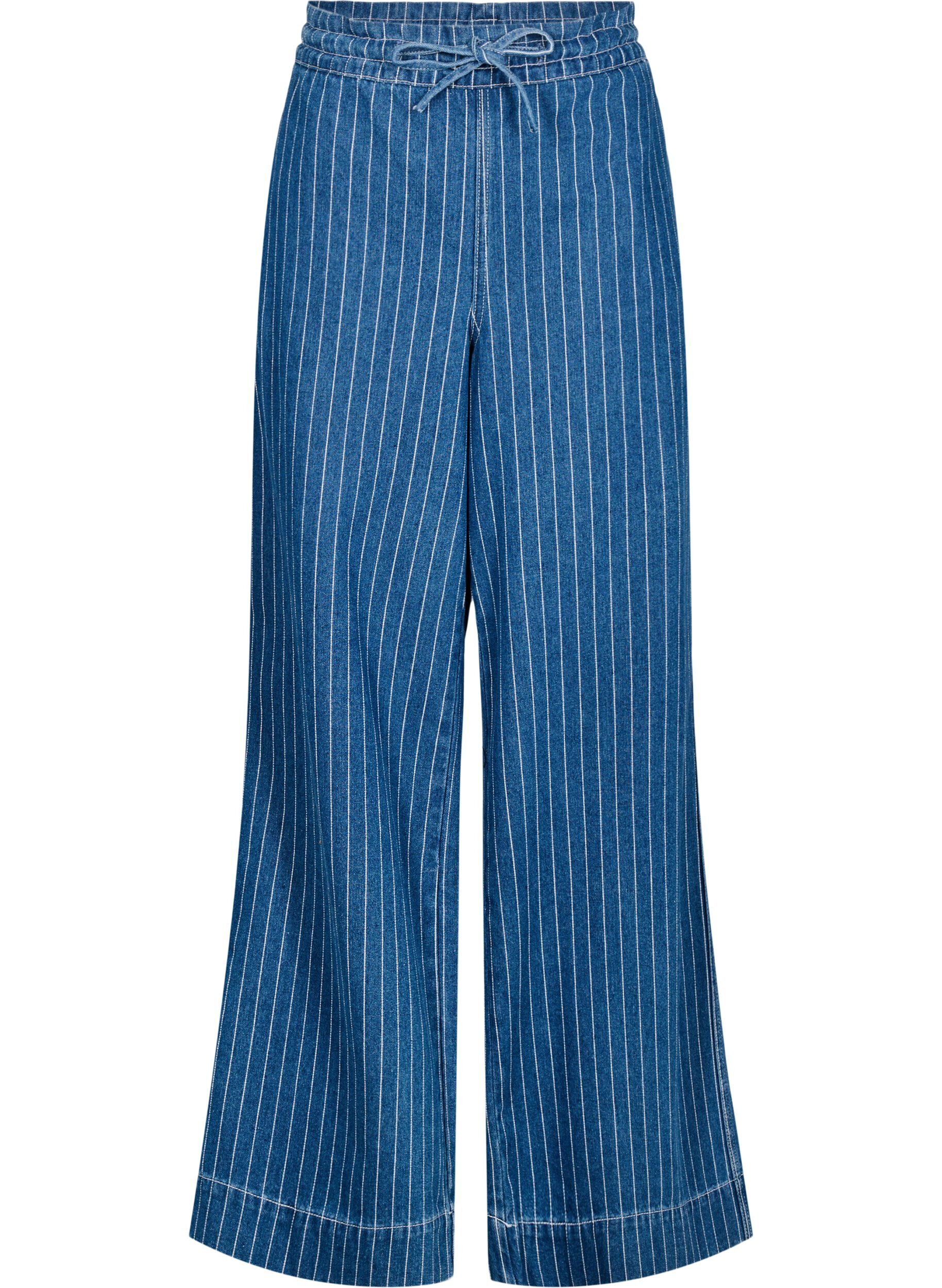 ZizziRandiga jeans med vida ben, Bl&aring;, Packshot image number 0