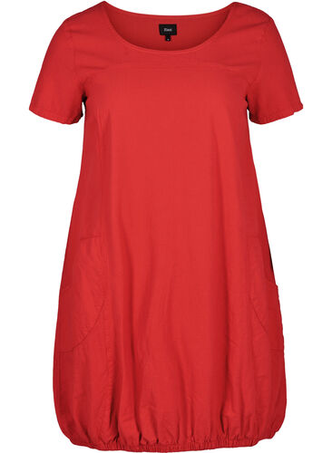 Kortärmad klänning i bomull, Lipstick Red, Packshot image number 0