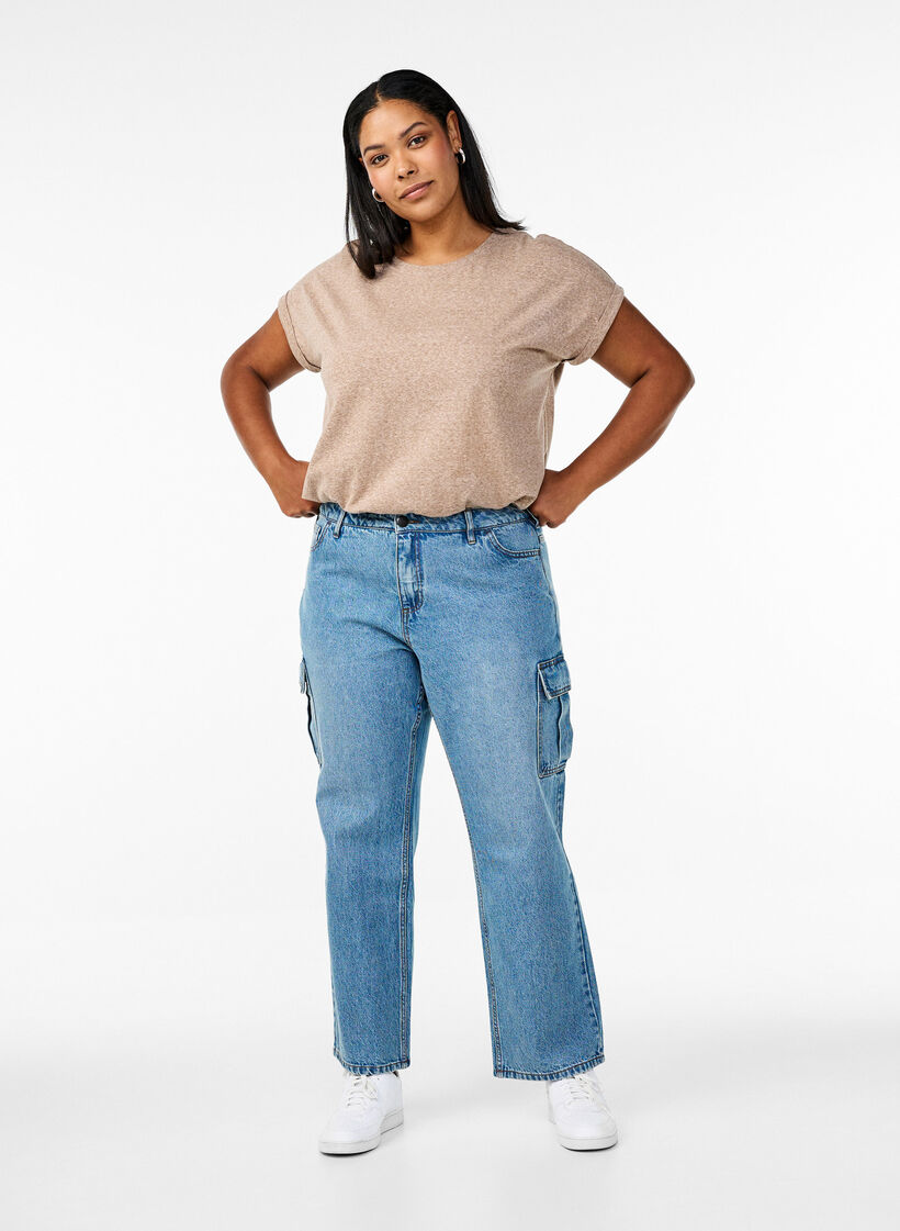 Melerad t-shirt med korta &auml;rmar, Brun, Model image number 1