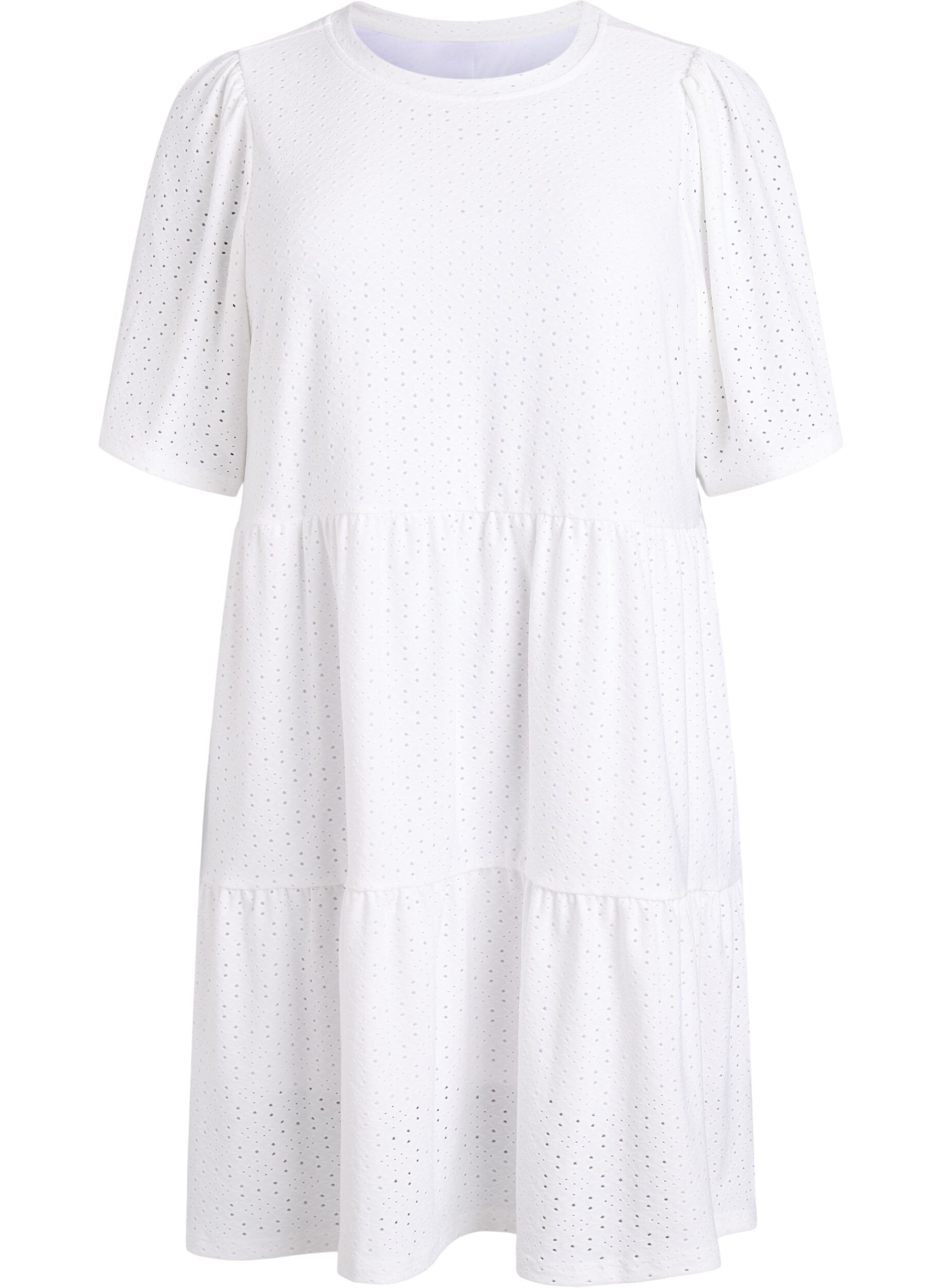 ZizziKort kl&auml;nning med spetsm&ouml;nster och lagerkjol, Vit, Packshot image number 0