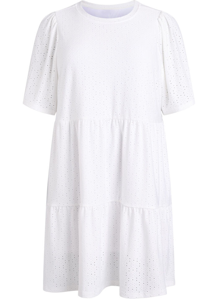 Kort kl&auml;nning med spetsm&ouml;nster och lagerkjol, Vit, Packshot image number 0