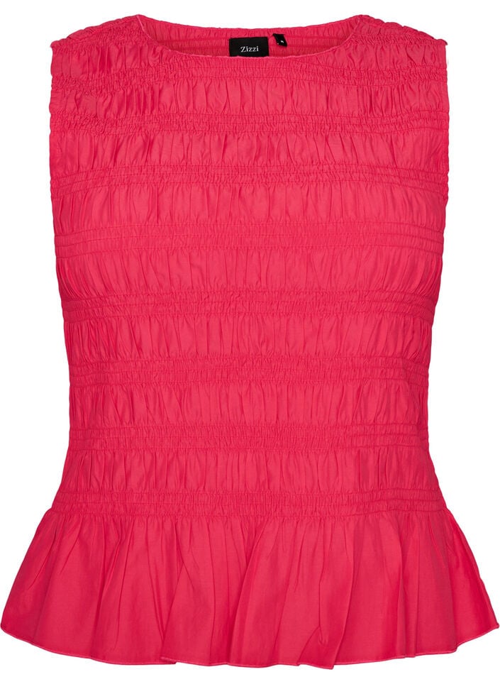 Smocktopp med b&aring;tringning och peplum, Rosa, Packshot image number 0