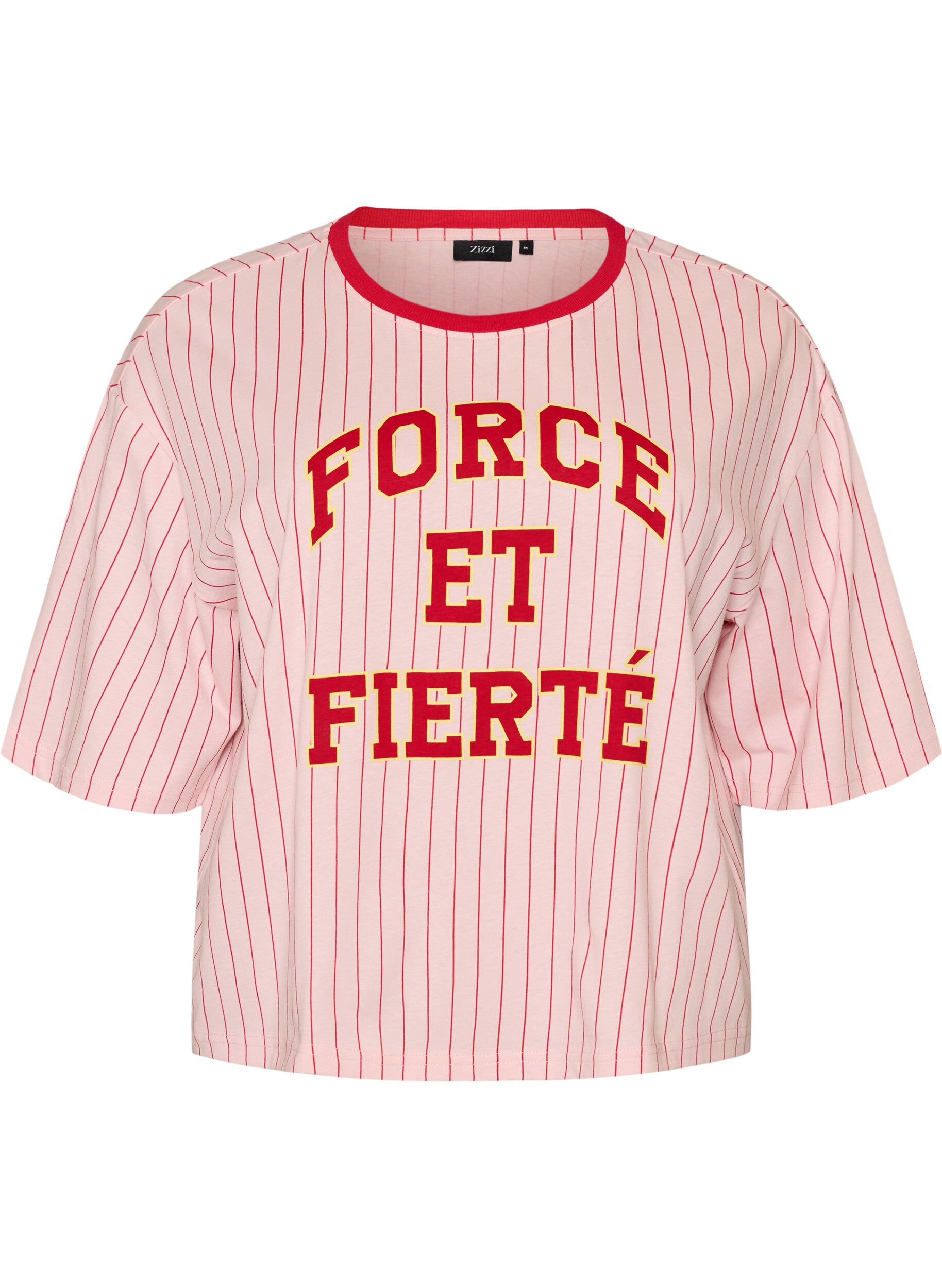 ZizziBoxig t-shirt med r&auml;nder och statement-tryck, Rosa, Packshot image number 0