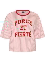 Boxig t-shirt med r&auml;nder och statement-tryck, Rosa