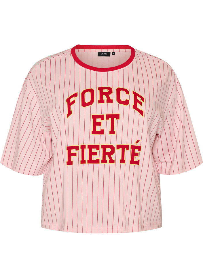 Boxig t-shirt med r&auml;nder och statement-tryck, Rosa, Packshot image number 0