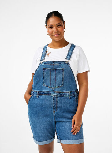 Denim overaller shorts, Light blue denim, Model image number 0