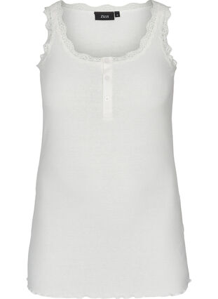 Ribbat linne med spets och knappar, White Cream, Packshot image number 0