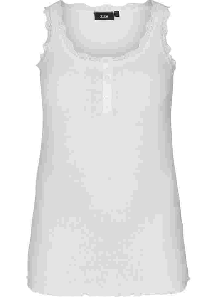 Ribbat linne med spets och knappar, White Cream, Packshot image number 0