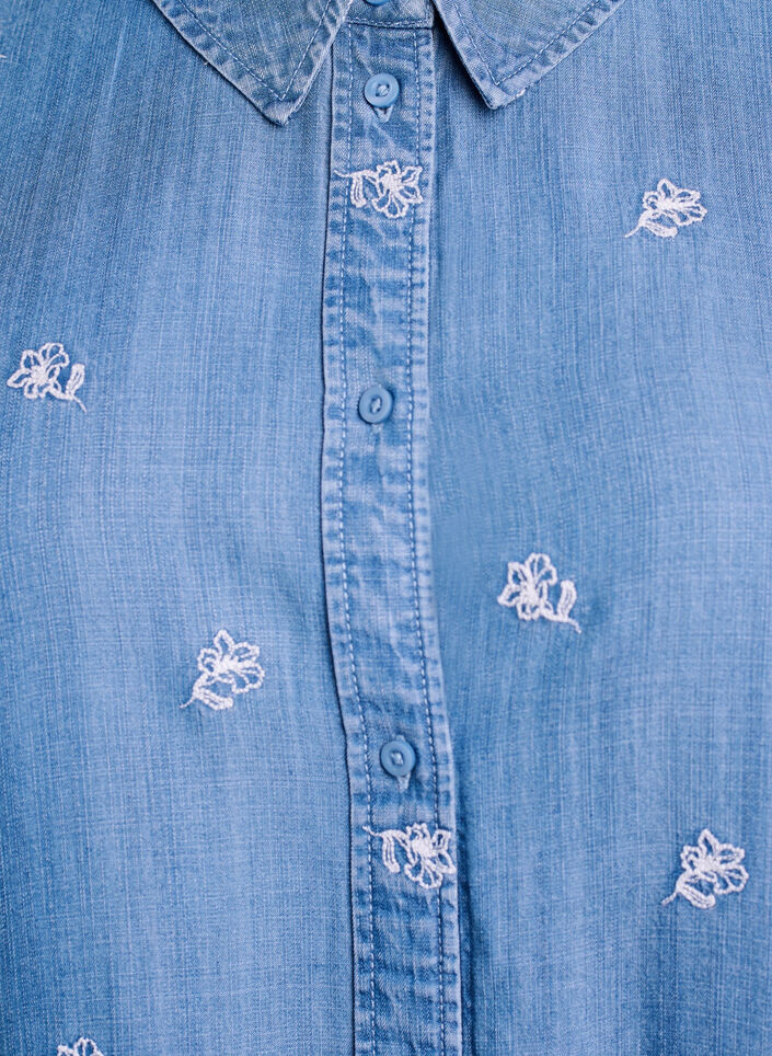 Skjorta i lyocell med denimlook och blombroderi, Bl&aring;, Packshot image number 2