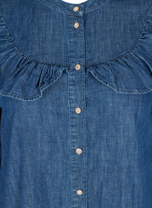 Jeansklänning med dekorativa knappar och volanger, Dark blue denim, Packshot image number 2