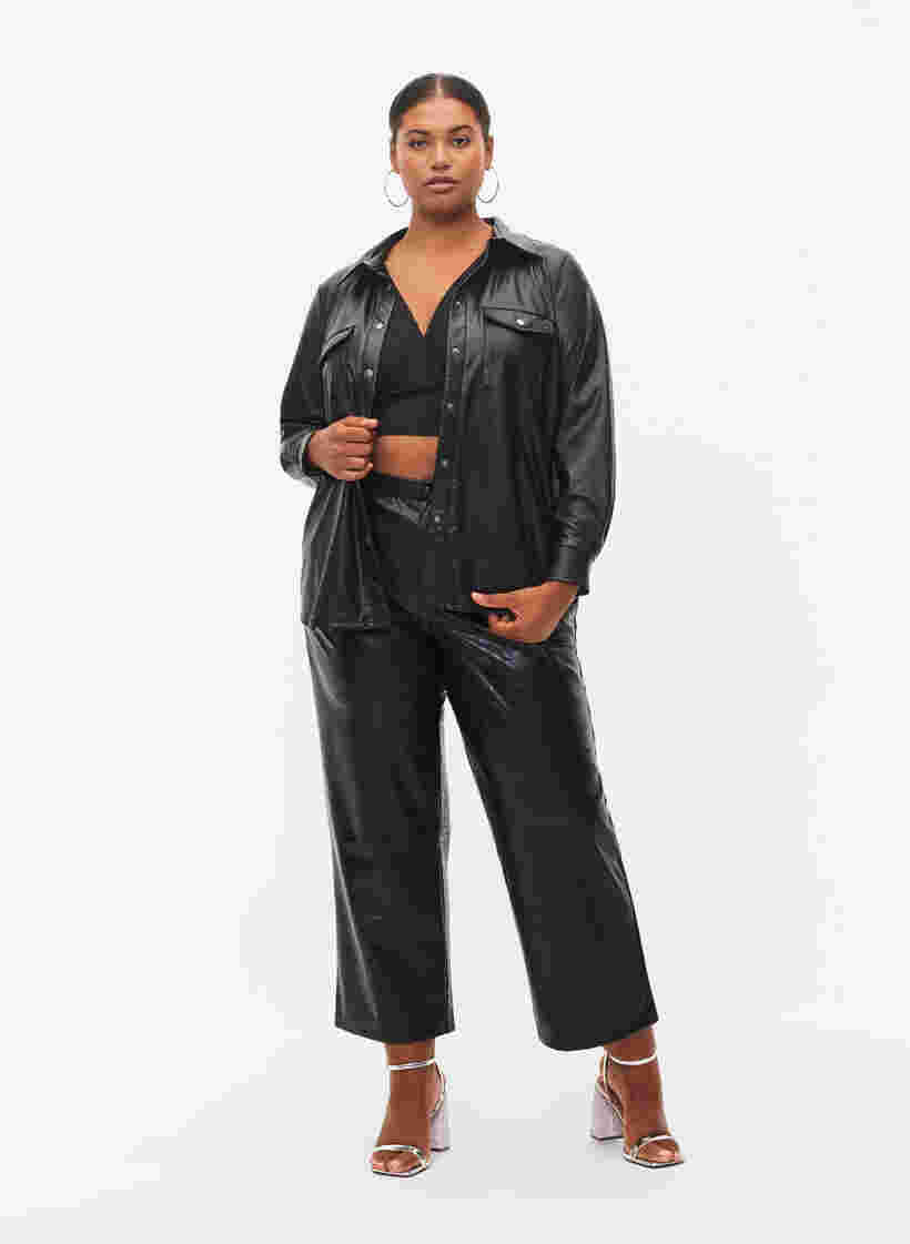 Skjorta i läderimitation, Black, Model image number 3