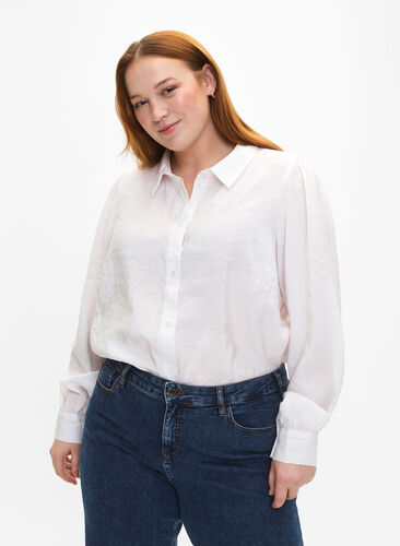 Långärmad skjorta i TENCEL™ Modal, Bright White, Model image number 0