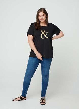 Kortärmad t-shirt med print, Black , Model image number 2