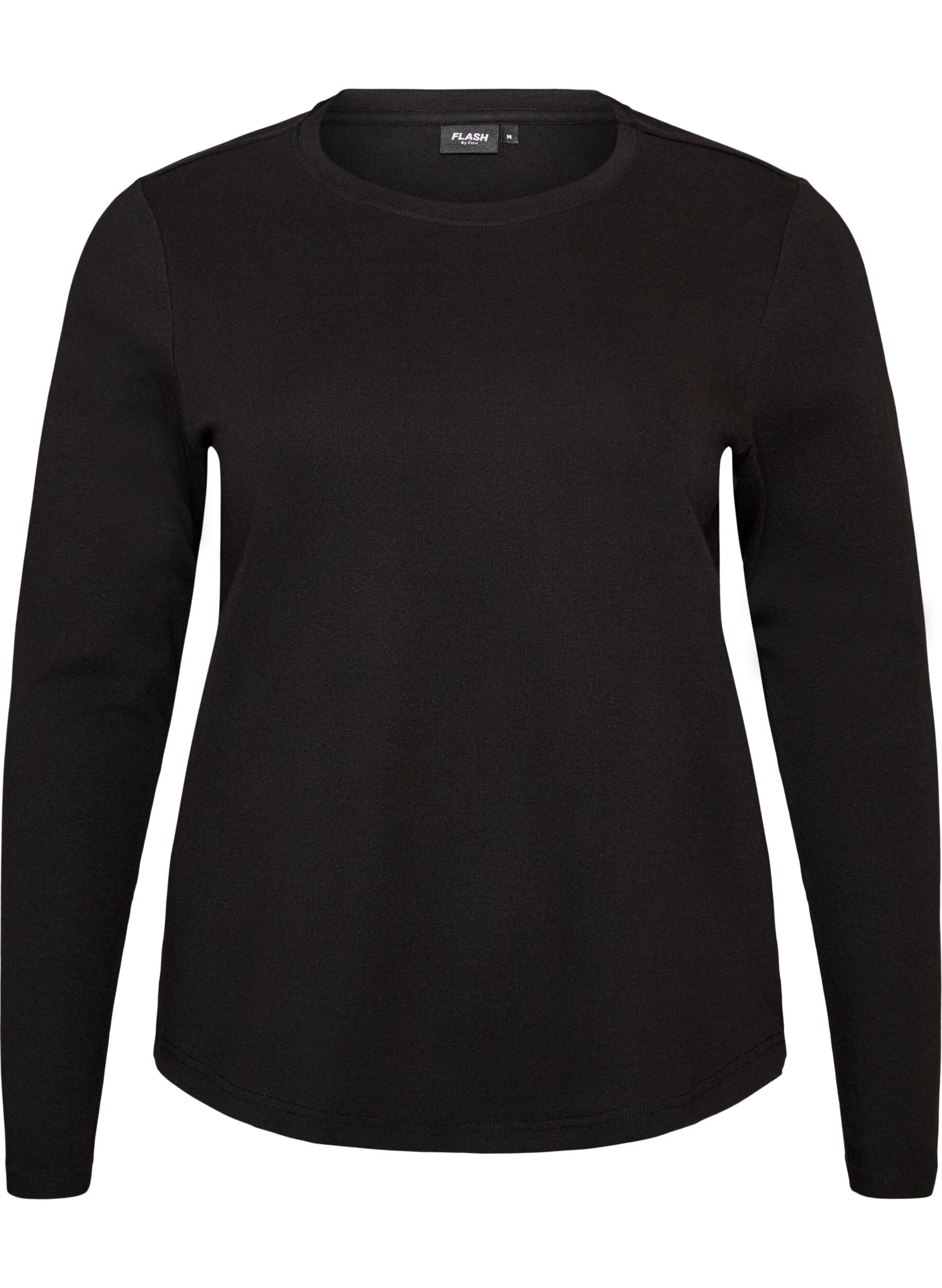 ZizziL&aring;ng&auml;rmad bas-T-shirt med rund hals, Svart, Packshot image number 0