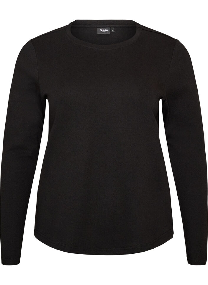 L&aring;ng&auml;rmad bas-T-shirt med rund hals, Svart, Packshot image number 0