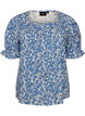Blus i bomull med fyrkantig ringning, Bl&aring;, Packshot image number 0