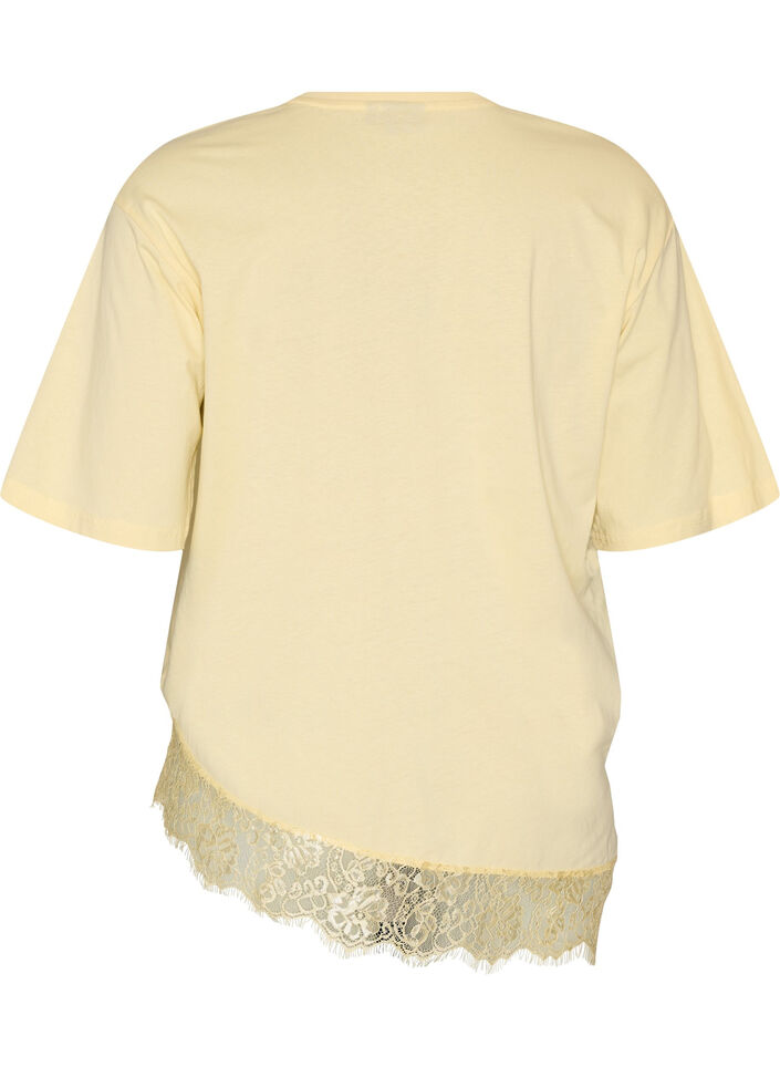 T-shirt med asymmetrisk spetskant, Gul, Packshot image number 1