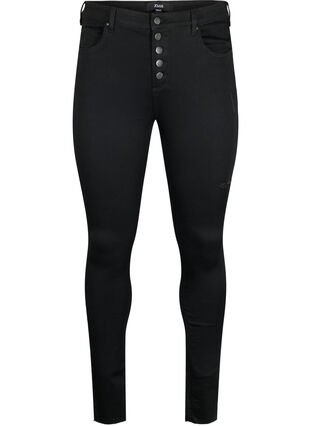 Amy jeans med hög midja och knappar, Black, Packshot image number 0