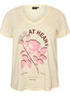 T-shirt i bomull med tryck framtill och v-ringning, Beige, Packshot image number 0