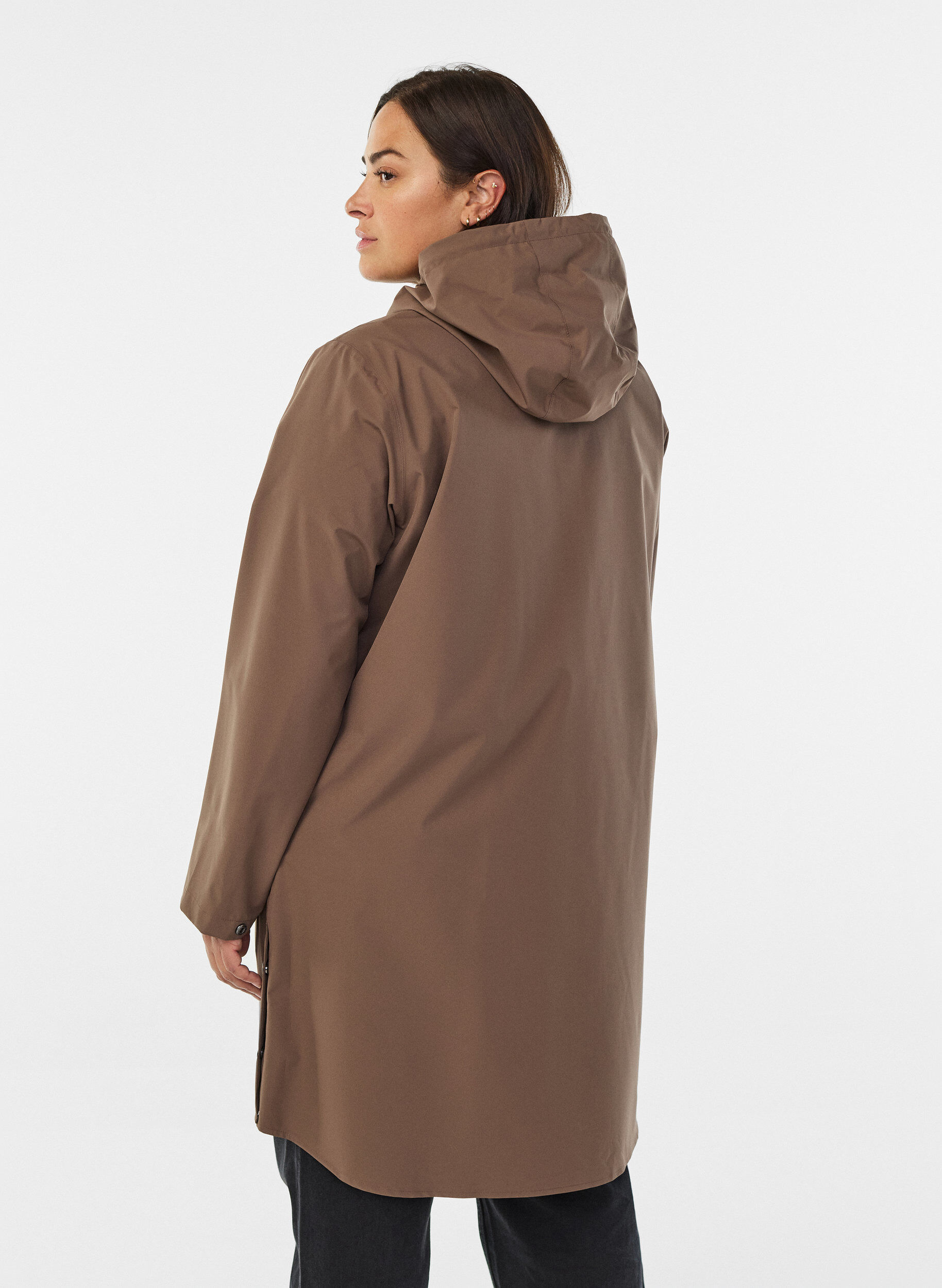 ZizziRegnjacka med fickor och huva, Brun, Model image number 2