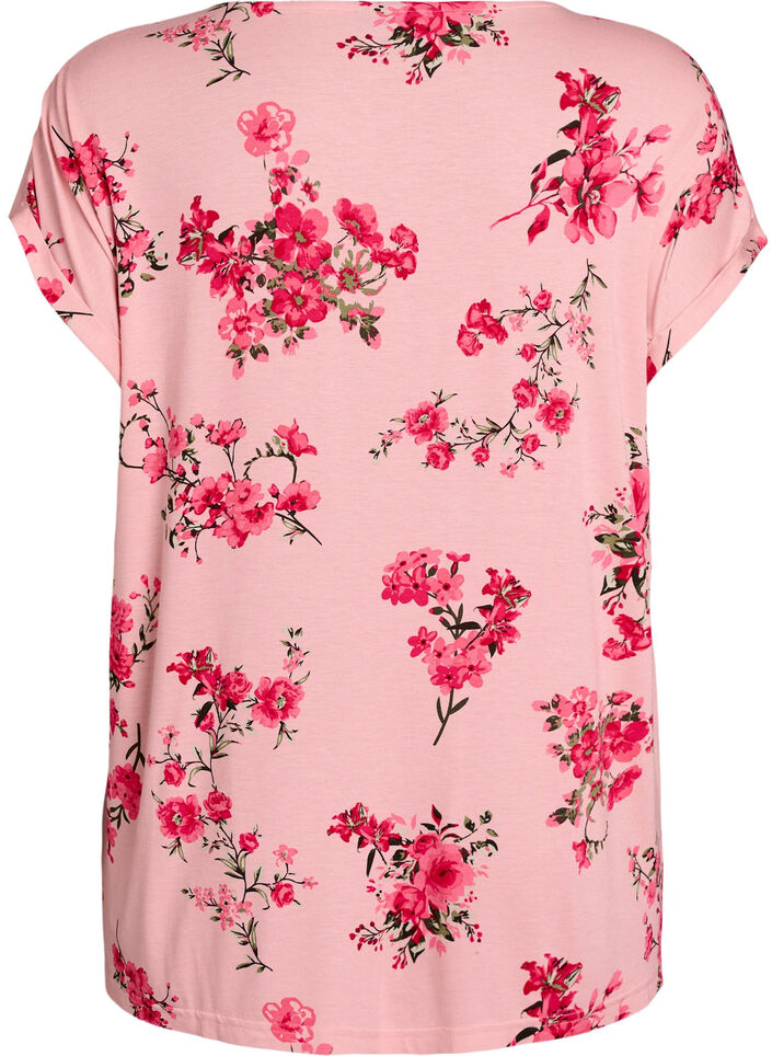 T-shirt med blommigt tryck, Rosa, Packshot image number 1