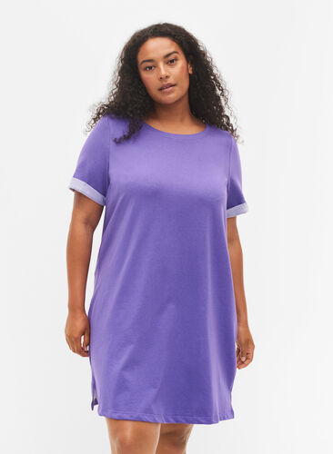 Sweatshirtklänning med korta ärmar och slits, Ultra Violet, Model image number 0