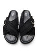 Sandaler med korsade remmar och volangkanter, Svart, Packshot image number 3