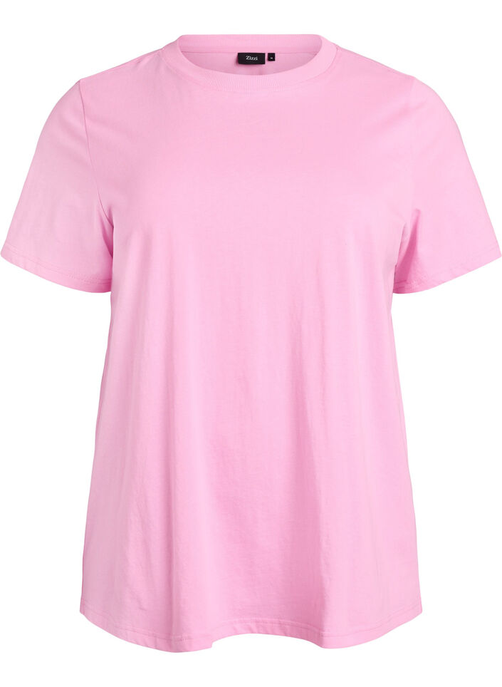 Enkel t-shirt i bomull med rund halsringning, Rosa, Packshot image number 0