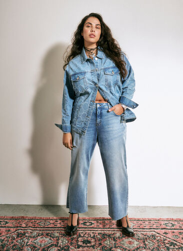  Croppade Vera jeans med destroy-detaljer 	, Blue Denim, Image image number 0