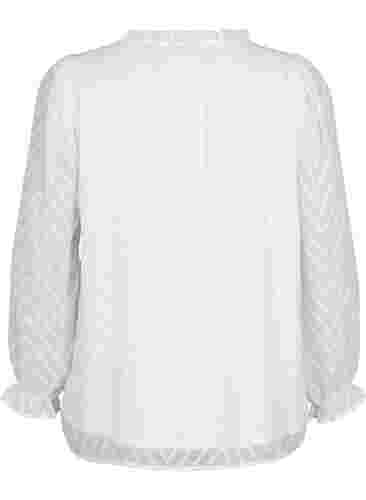 Blus med långa ärmar och volanger, Bright White, Packshot image number 1