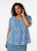 Blus i bomull med fyrkantig ringning, Bl&aring;, Model image number 0
