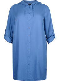 Skjortklänning i viskos med luva och trekvartsärmar, Moonlight Blue