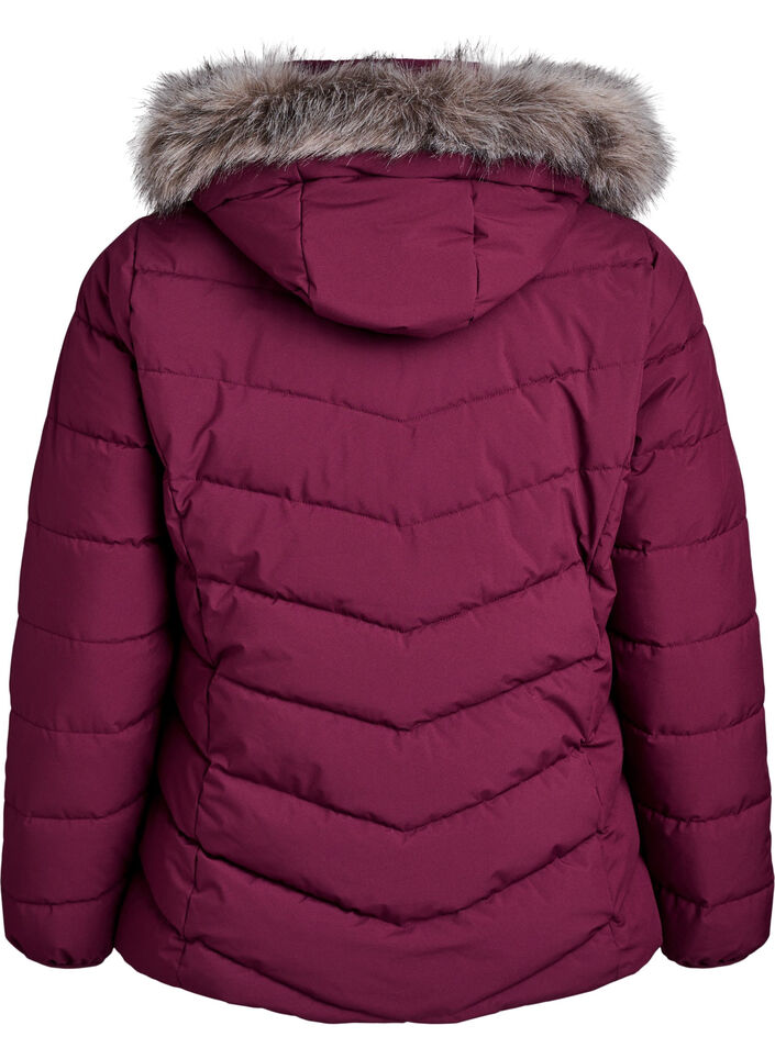 Kort pufferjacka med huva, M&ouml;rk Bordeaux, Packshot image number 1