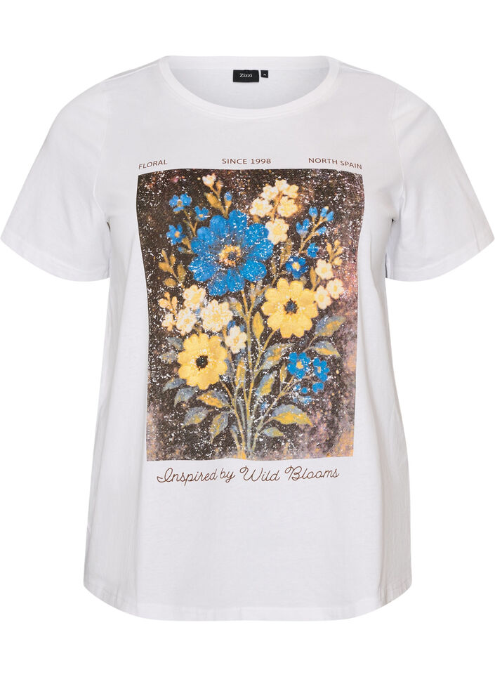 T-shirt i bomull med tryck framtill, Vit, Packshot image number 0