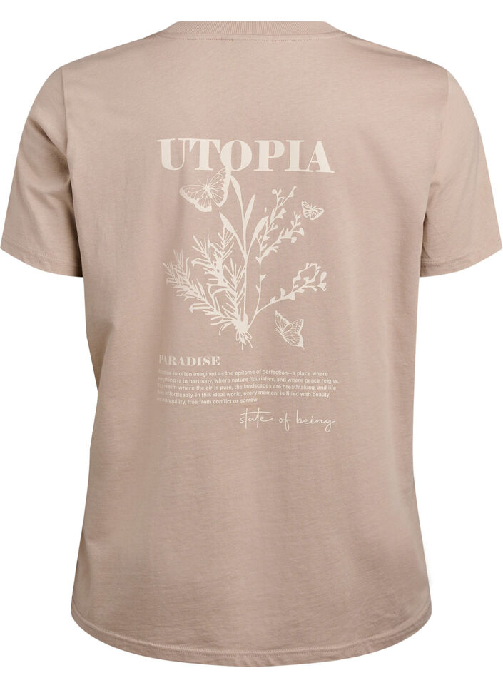 T-shirt i bomull med texttryck och rund halsringning, Brun, Packshot image number 1