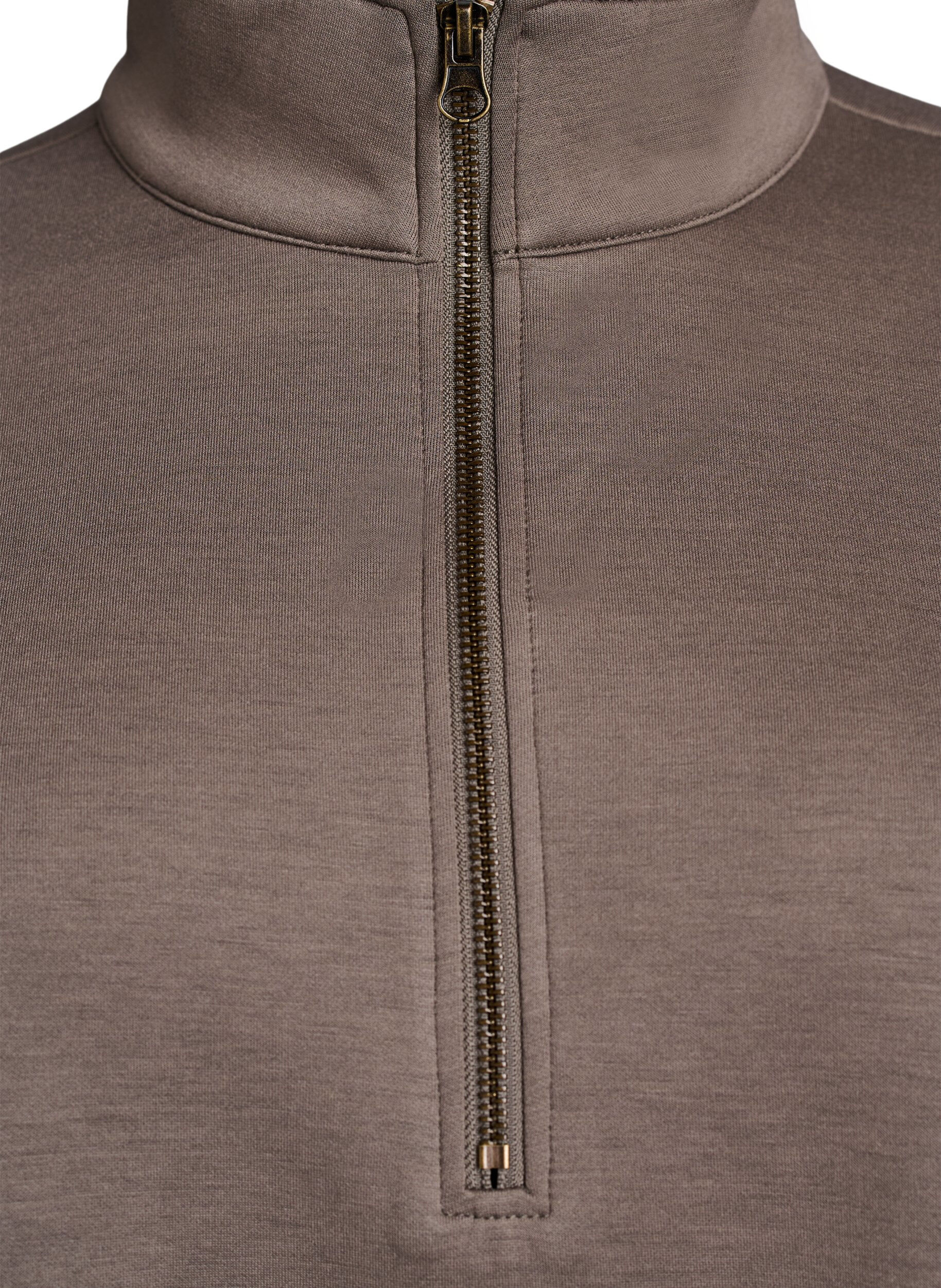 Zizzi Kort&auml;rmad sweatshirt med h&ouml;g krage, Brun, Packshot image number 2