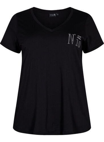 Tränings-t-shirt i bomull med tryck, Black w. No. 10, Packshot image number 0