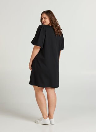 Sweatklänning med puffärmar, Black, Model image number 1