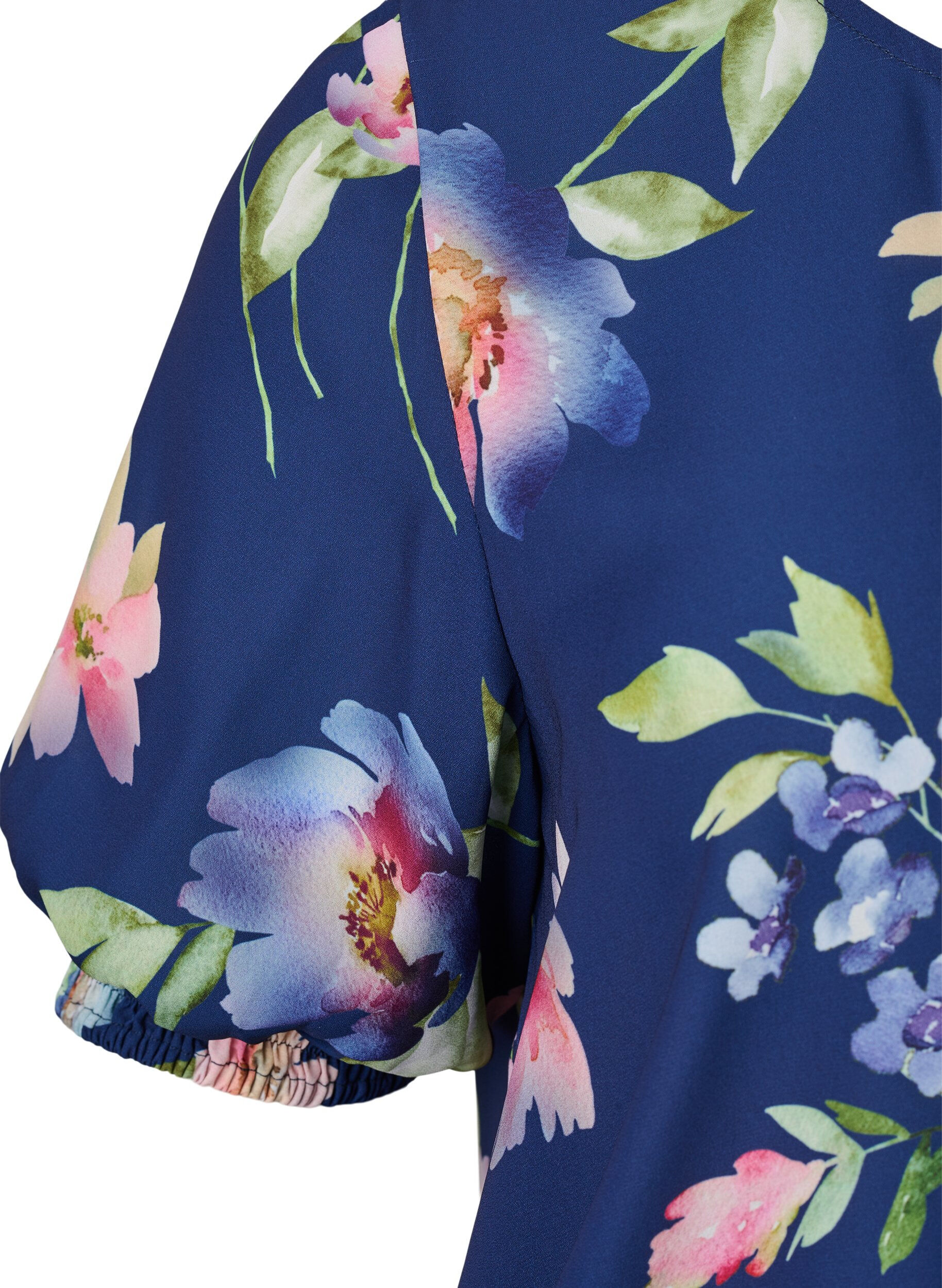Zizzi Blommig blus med smock, Blueprint Flower AOP, Packshot image number 2