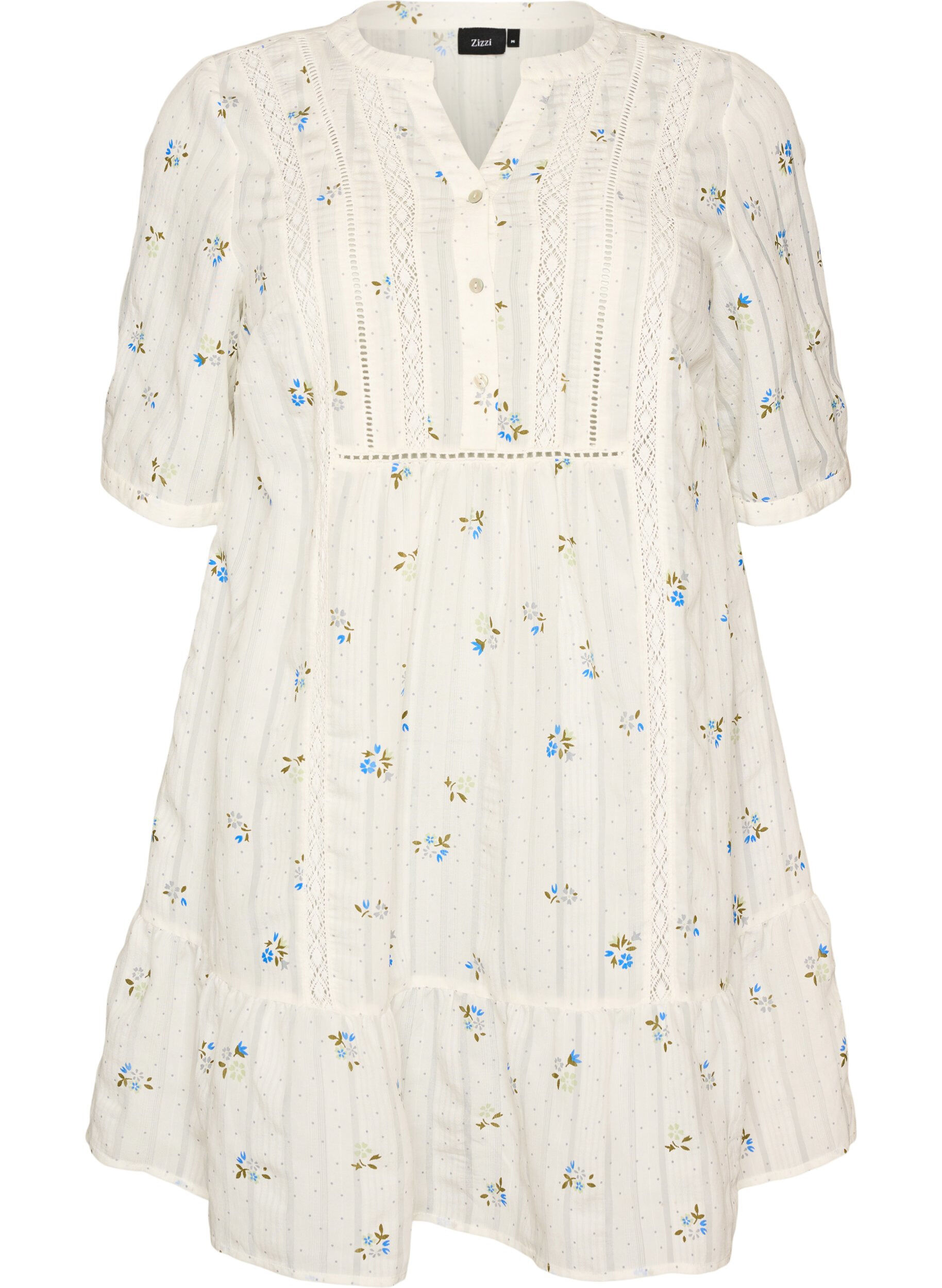 ZizziKort viskoskl&auml;nning med spetsdekor och A-linjeformad sk&auml;rning, Vanilla, Packshot image number 0