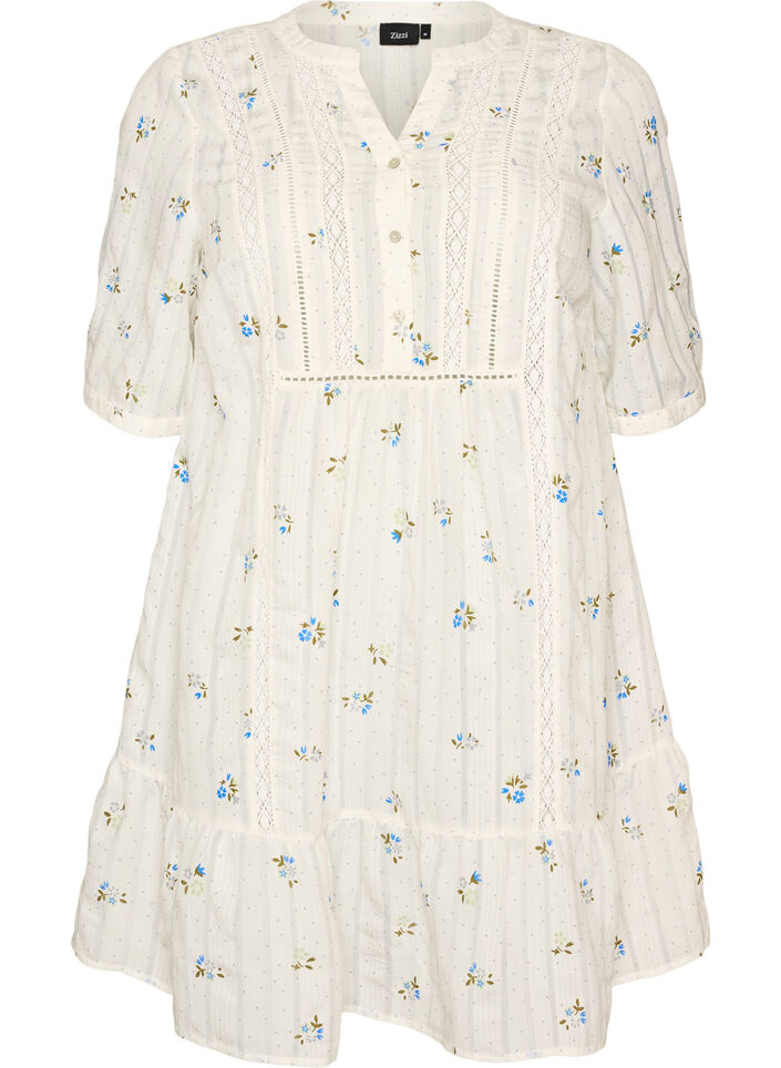 Kort viskoskl&auml;nning med spetsdekor och A-linjeformad sk&auml;rning, Vanilla, Packshot image number 0