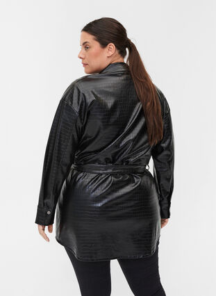 Skjortjacka i läderimitation, Black, Model image number 1