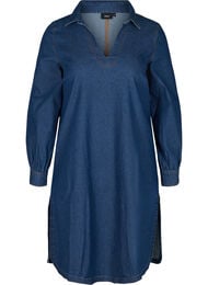 Denimklänning med slits och v-ringning, Blue denim