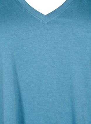 V-ringad t-shirt i bomull, Aegean Blue, Packshot image number 2