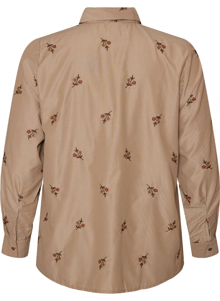 Randig skjorta med broderade blommor, Brun, Packshot