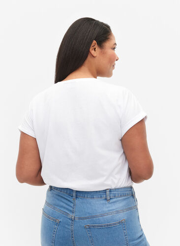 Kortärmad t-shirt i bomullsblandning, Bright White, Model image number 1