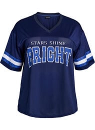 Tr&auml;nings-t-shirt med v-ringning och tryck framtill, Bl&aring;