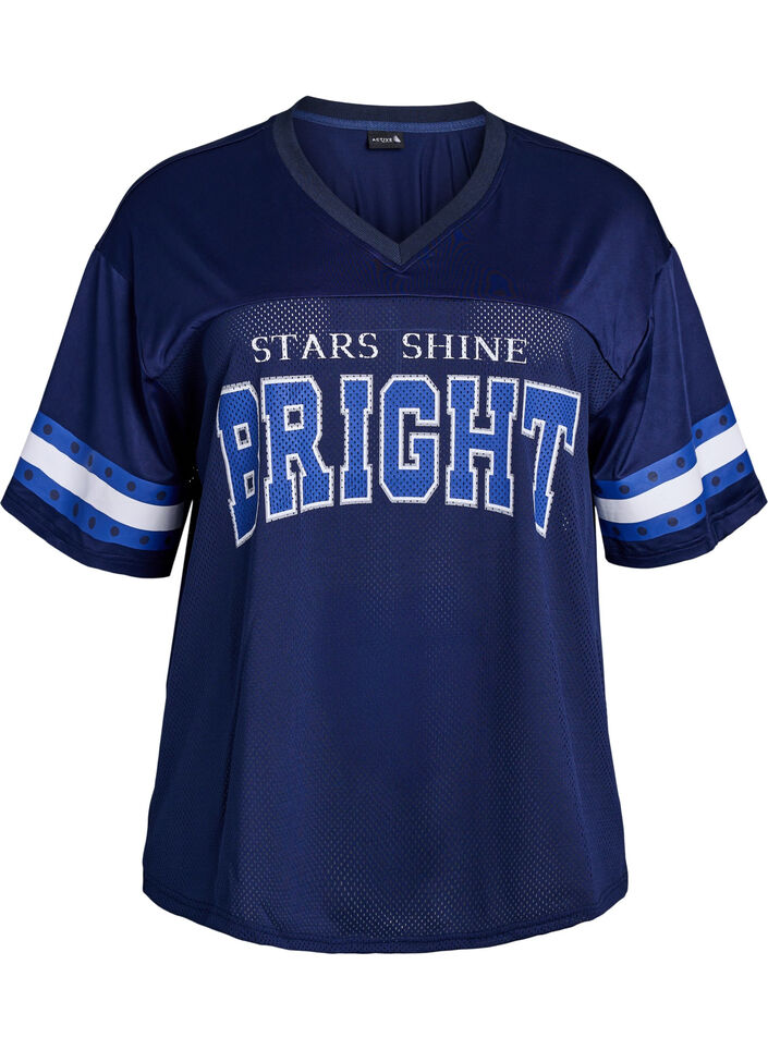 Tr&auml;nings-t-shirt med v-ringning och tryck framtill, Bl&aring;, Packshot image number 0