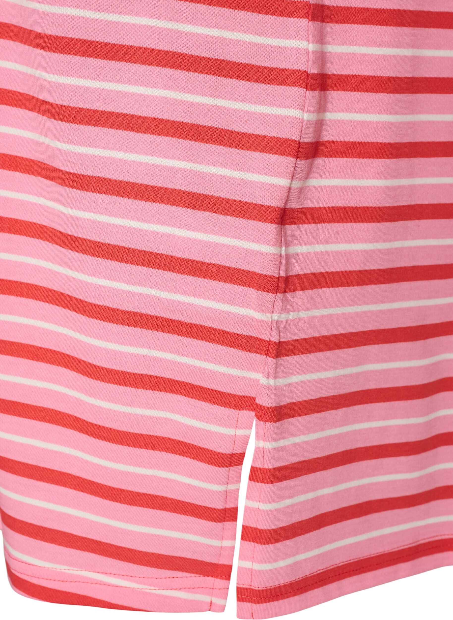 ZizziL&aring;ng oversized randig t-shirt i ekologisk bomull, Rosa, Packshot image number 3